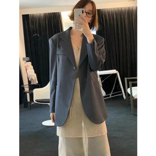 Now 2025 Autumn New Korean Dongdaemun Commuting Design Irregular Button Mid-Length Blazer