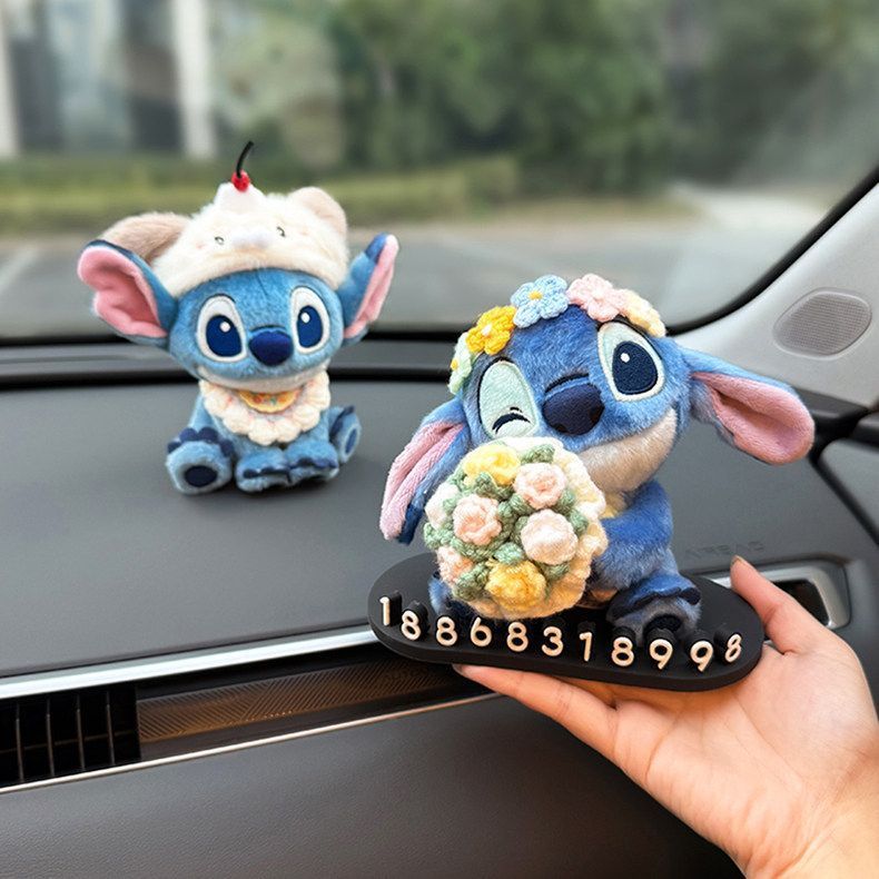 Stitch-Themed Temporary Parking Number Plate for Car, In-Car Phone Number Display, High-End Car Accessory for Women