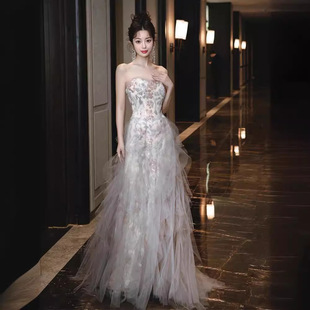 Evening Dress Escape Princess Engagement Dress Light Luxury Niche High-end Banquet Host Strapless Light Wedding Dress Toasting Dress Bride