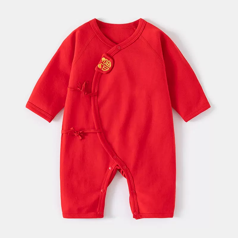 刚出生新生婴儿满月衣服四季款男孩大红女宝宝百天春秋连体衣纯棉