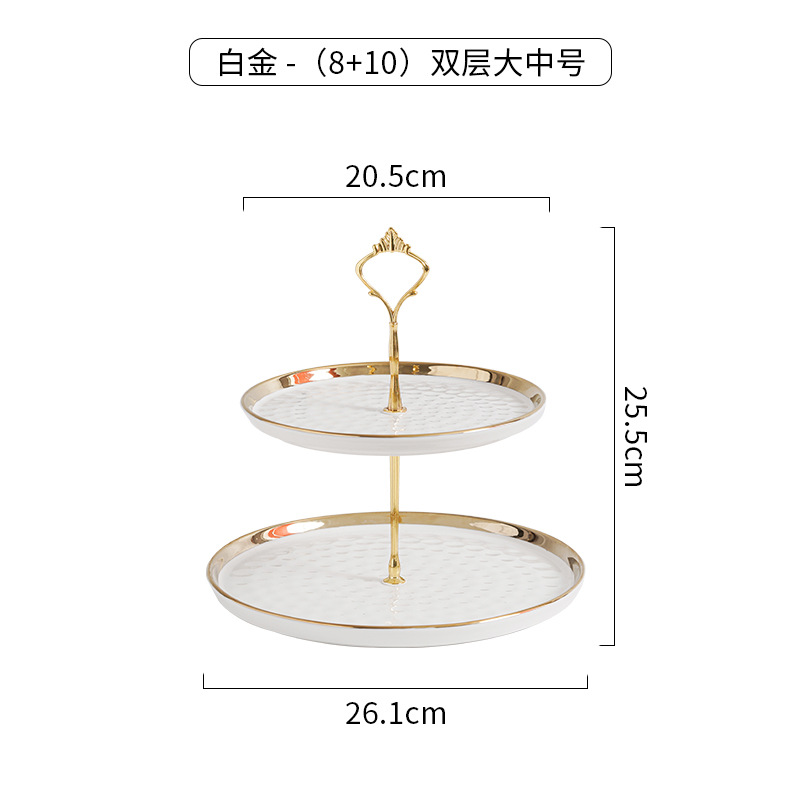 Nordic Luz de lujo cerámica de tres capas plato de fruta soporte de exhibición de la torta creativa sala de estar en el hogar de doble capa postre bandeja de dulces
