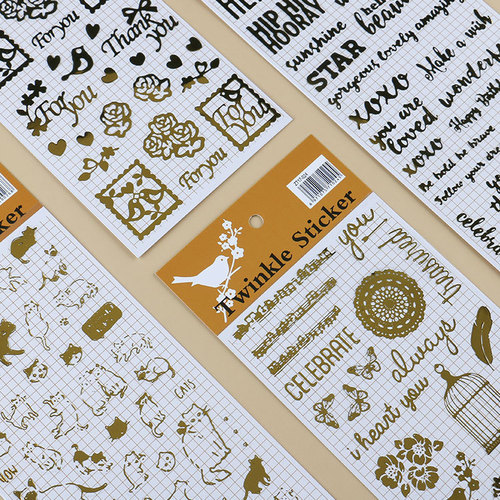 Retro Gold Foil Sticker Christmas Decoration Gold Foil Sticker Handbag PVC Cat Paradise English Letters Garden 4 Styles to Choose