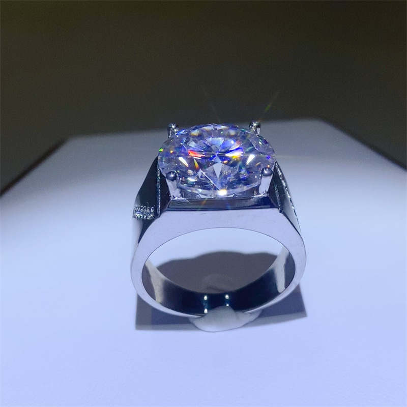 10克拉莫桑石男款银镀PT950钻指批发D色VVS欧美热卖豪华夸张上新