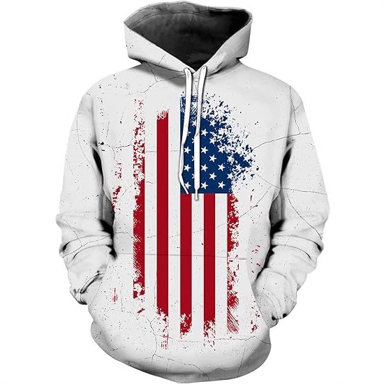 Bandera de belleza simple graffiti impresión digital 3D suéter con capucha con cordón suelto de manga larga para hombres de la calle principal europea y americana