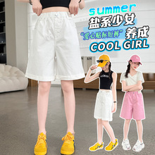 跨境女大童短裤夏季新款洋气透气休闲中裤女童薄款时髦休闲五分裤