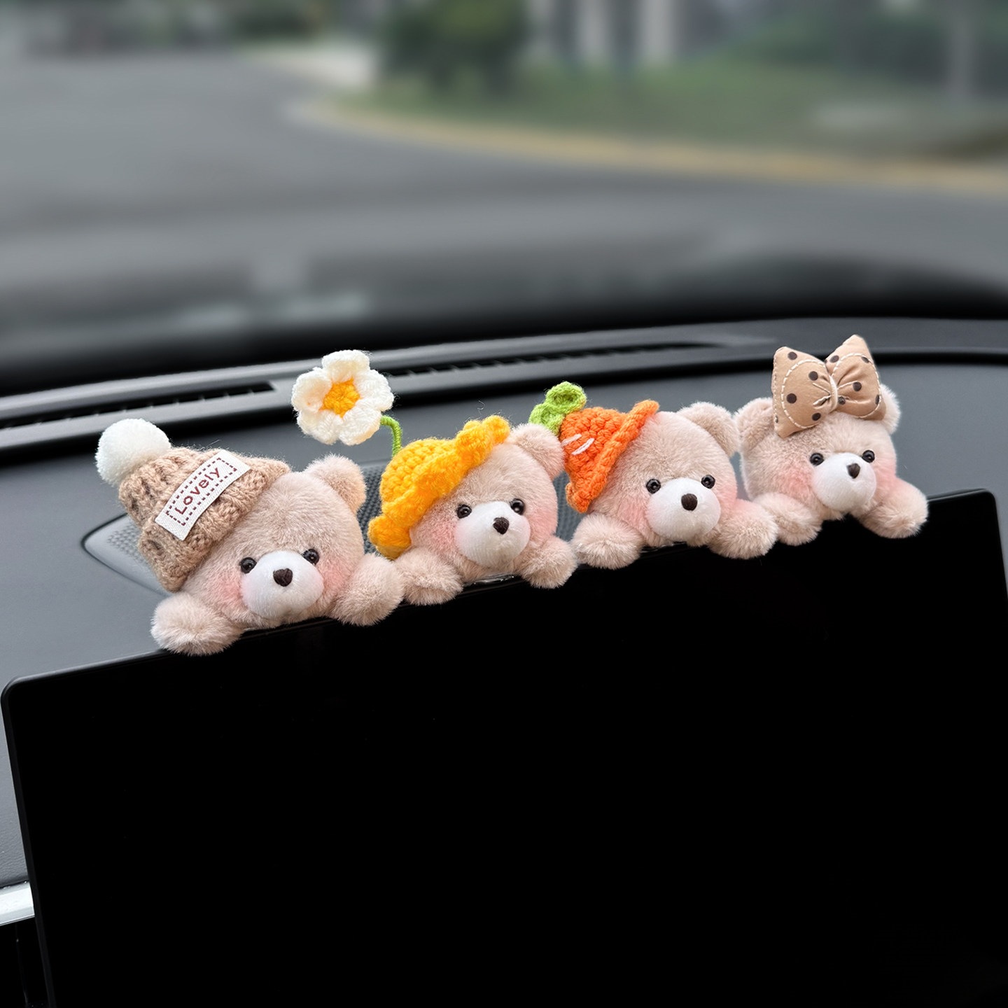 Little bear car dashboard decoration, cute plush toy for car interior display screen, cute doll for girls