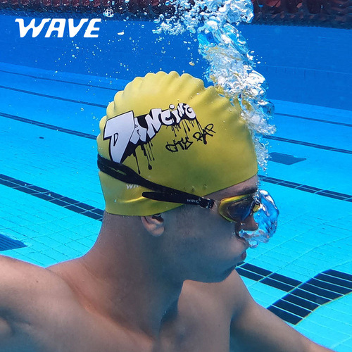 WAVE cross-border hot selling long hair swimming cap solid color large adult printed waterproof hair care silicone swimming cap for men and women