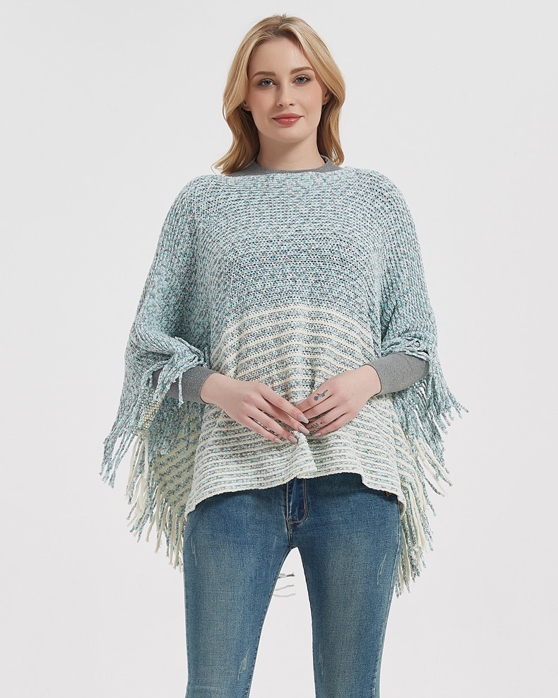 Unisex Fransenumhang Frühling und Winter Fledermausärmel Pullover Pullover gestreifter Umhang Pullover Umhang_voghion.com