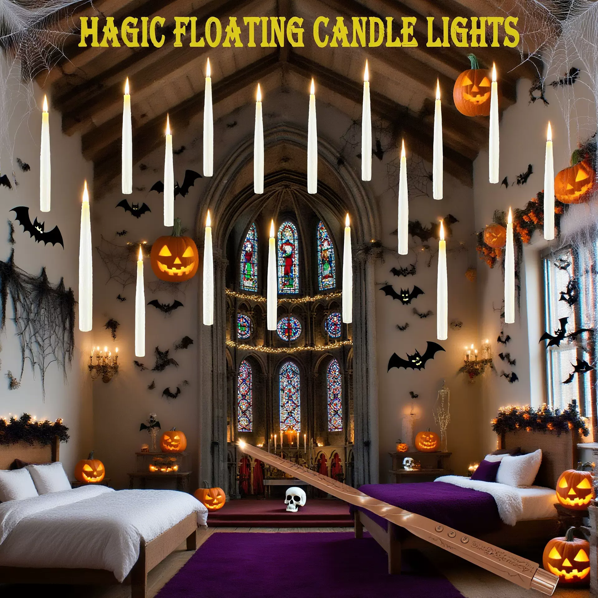 跨境H利波特蜡烛悬挂火焰蜡烛魔法棒LED蜡烛灯万圣节室内氛围感灯