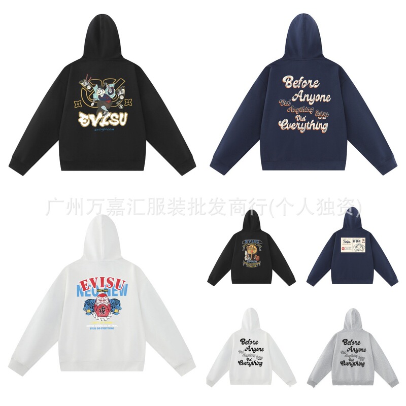 EVISU hooded sweatshirt, new autumn/winter collection, trendy and stylish, available for cross-border drop shipping, loose fit, versatile design, unisex EVISU hooded sweatshirt, new autumn/winter collection, trendy and stylish, available for cross-border drop shipping, loose fit, versatile design, unisex