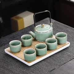 国境を越えた陶磁器茶器セット青磁の軽豪華なフィルター付きの梁ポットカップセットはシンプルな家庭用1ポット6杯です