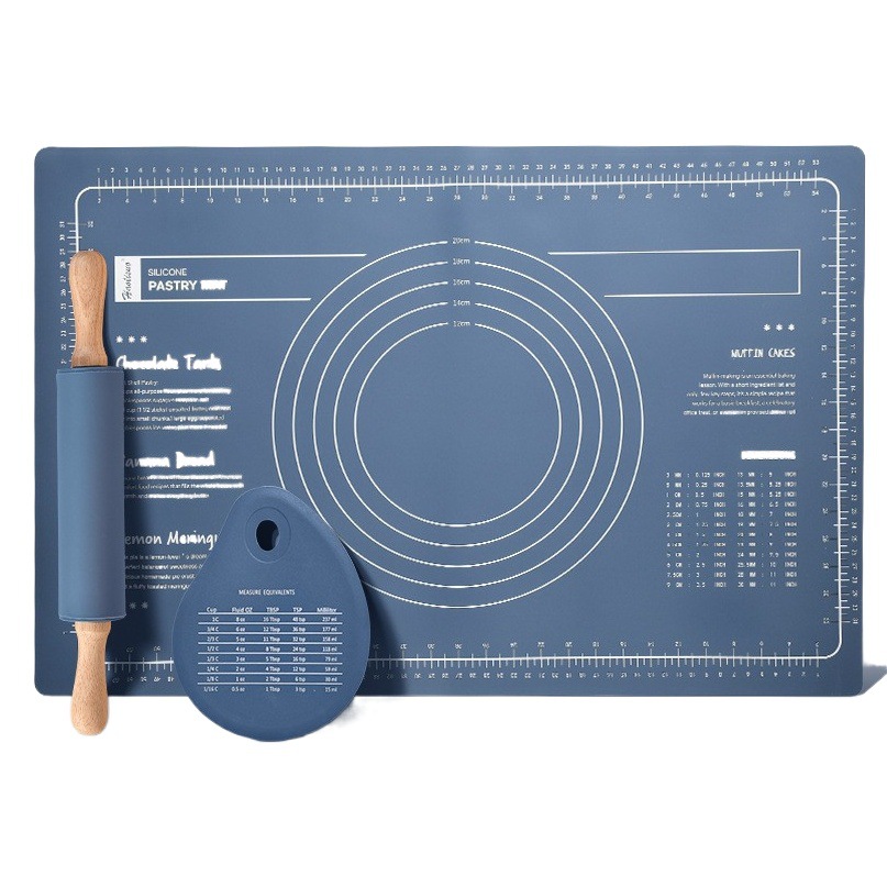 Food Grade Silicone Rolling Pin Household Three-Piece Set and Rolling Panel Kneading Mat Thickening and Increasing Noodle Baking Tool