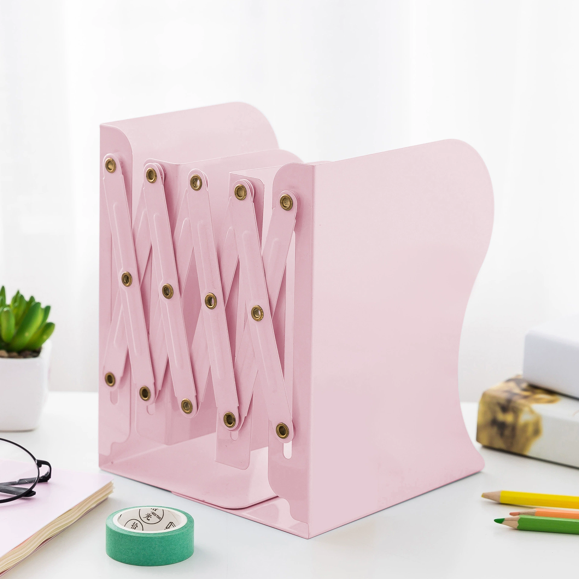 Factory direct sales explosion creative stationery supplies telescopic book holder folding book frame metal students cartoon