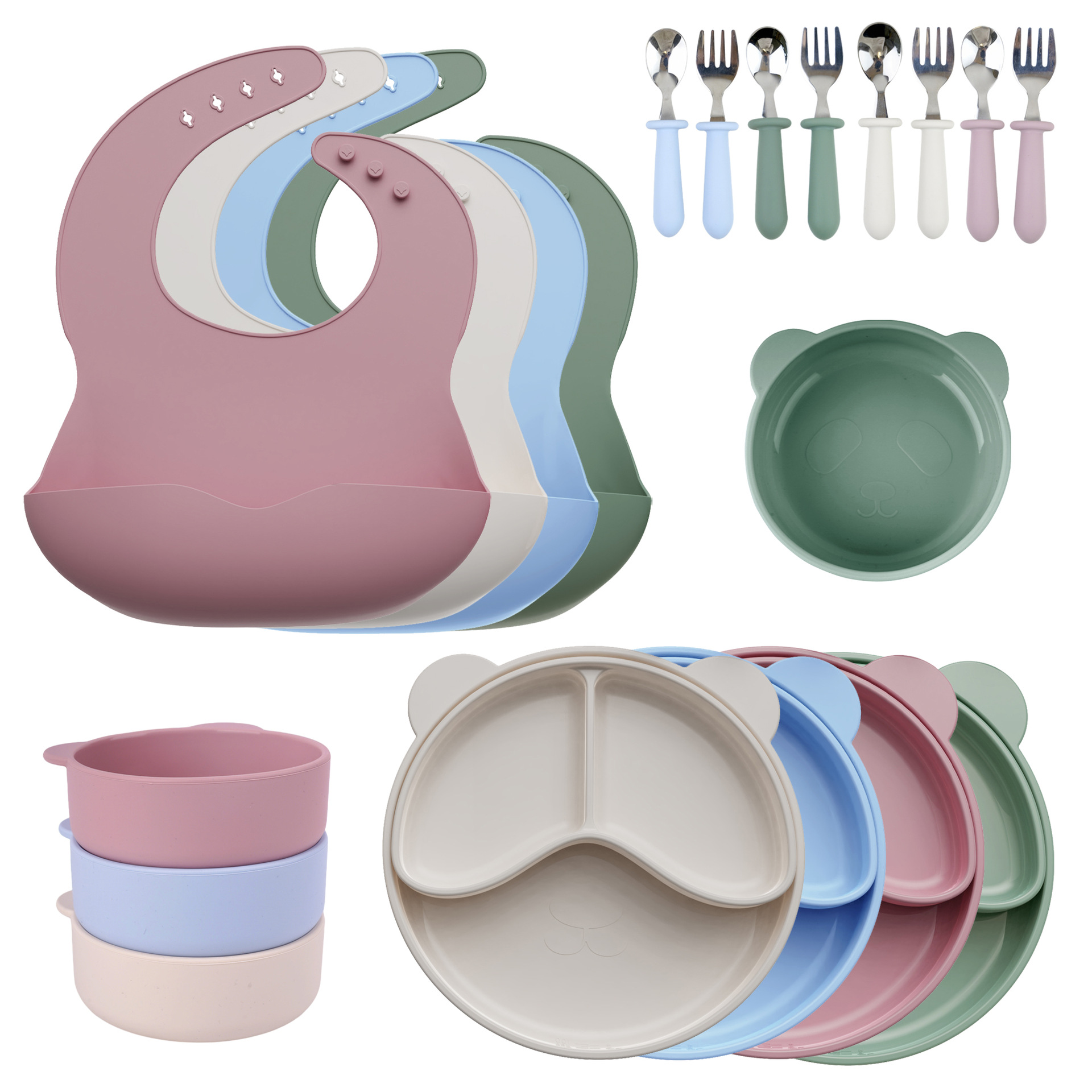 Conjunto de cubiertos de silicona para niños, bolos de alimentos suplementarios, cubiertos de silicona para bebés, cubiertos de silicona de grado alimenticio, set de seis piezas