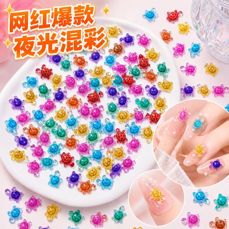 Popular Glow-In-The-Dark Little Turtle Nail Art Decorations Resin Rhinestones Wearable Nail Accessories Handmade DIY Material Kit Small Accessories Ins