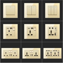 港澳版13A英式插座带USB快充type-c英标方脚三孔金色玻璃面板