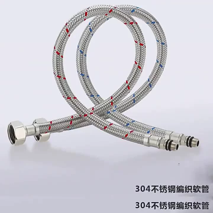 Плетеный острый взрывозащищенный шланг из нержавеющей стали 304, смеситель для горячей и холодной воды, красная и синяя впускная труба для горячей и холодной воды, 4 точки, 60 см, оптовая продажа