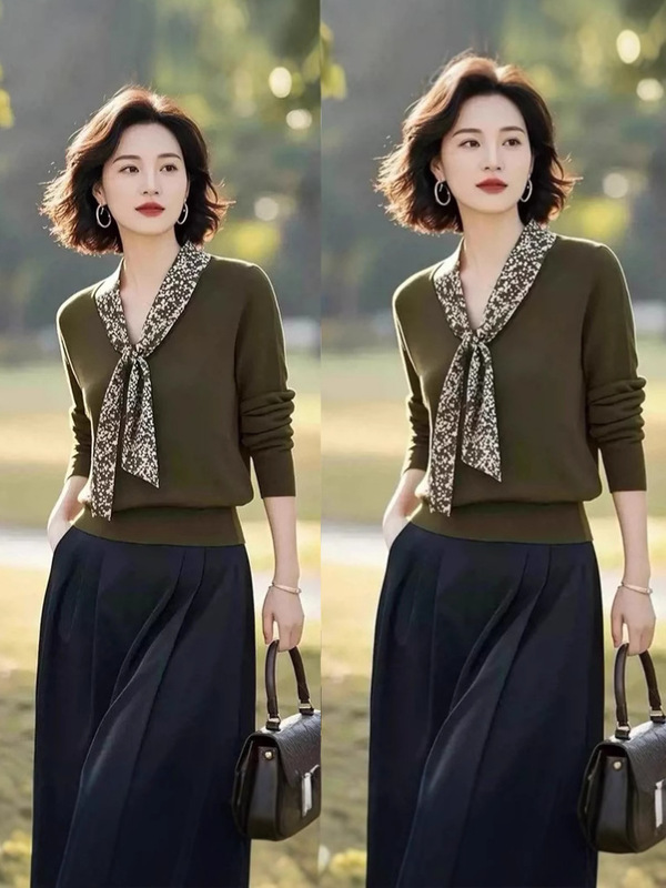 轻熟气质设计感军绿色针织套装裙2025年女装新款高级感秋款套装裙|undefined