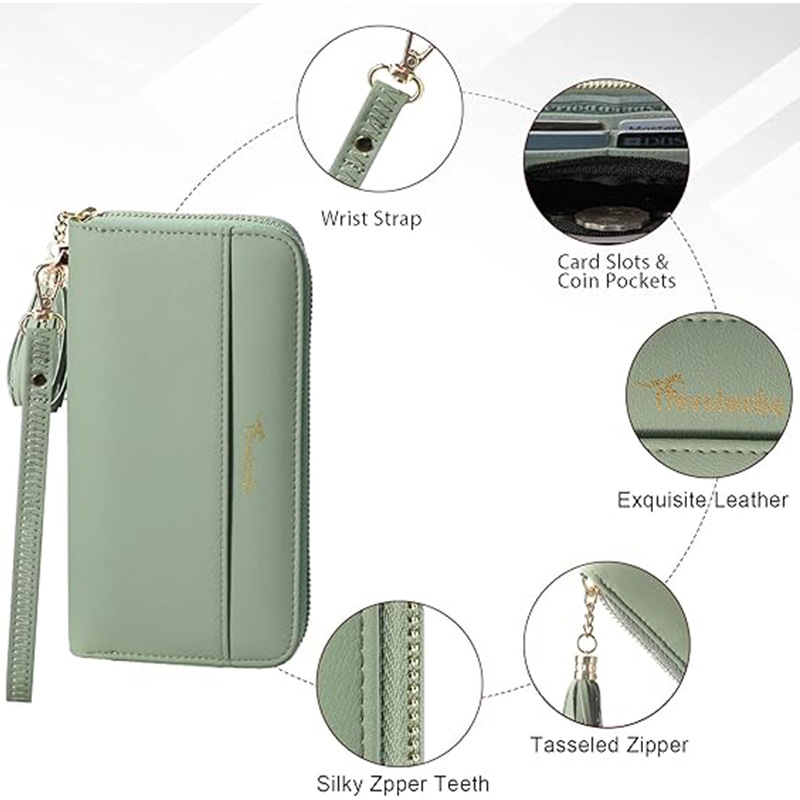 Suphiar personalizado Amazon Hot Lady Wallet bolso de mano doble plegable de color sólido pulsera larga billetera de viaje