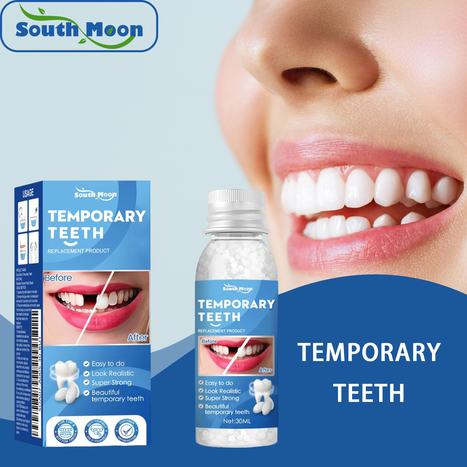 South Moon Solid Teething Gum, Made of Soft Material, Comfortable for Daily Wear, No Foreign Body Sensation, Improves the Appearance of Teeth