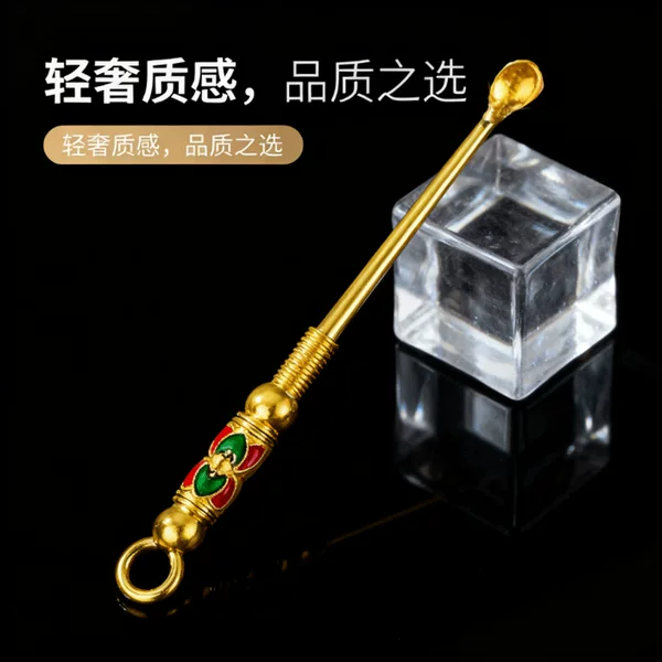 Gold Large Circle Minimalist Ear Pick Pendant, Pure Copper Bamboo Handle Ear Pick, Ear Cleaning Keychain Pendant Wholesale