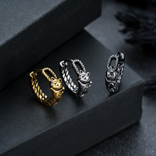 复古招财猫咪耳环男时尚高级感编织小猫耳扣女国潮简约仿泰银耳饰