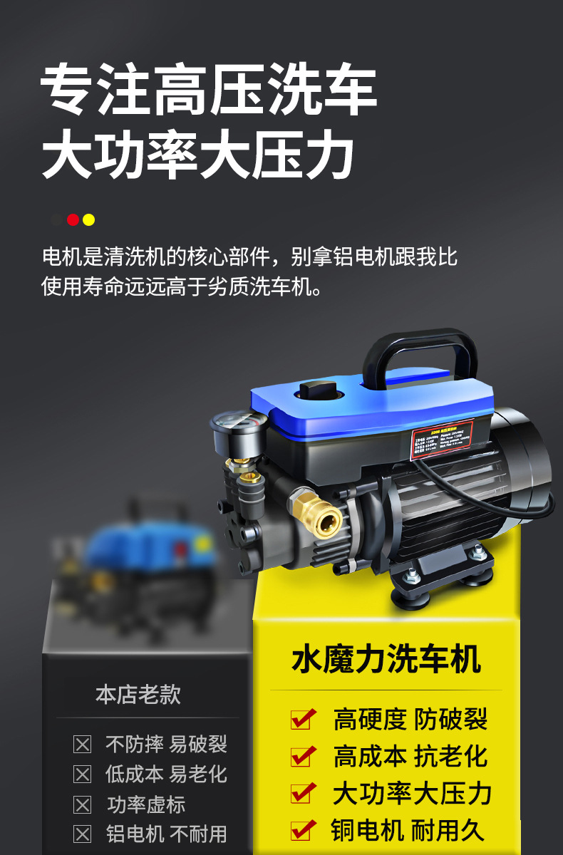 High-Pressure Car Wash Water Pump for Home Use, 220V Powerful Portable Car Cleaning Tool with Booster, Wholesale