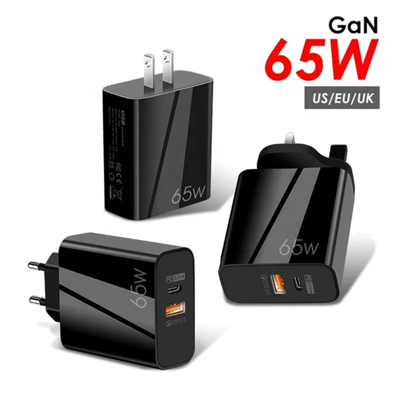 65W Gallium Nitride Charger Dual Port PD Quick Charge QC3.0 for Apple iphone13 Android Phone Charging Head