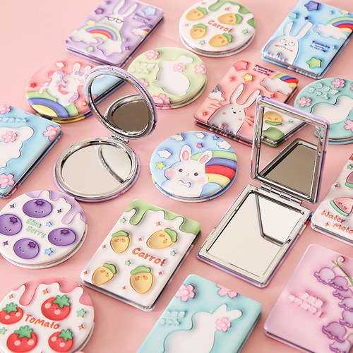 Portable mirror PU vanity mirror desktop standable vanity mirror girls mini double-sided folding small mirror wholesale