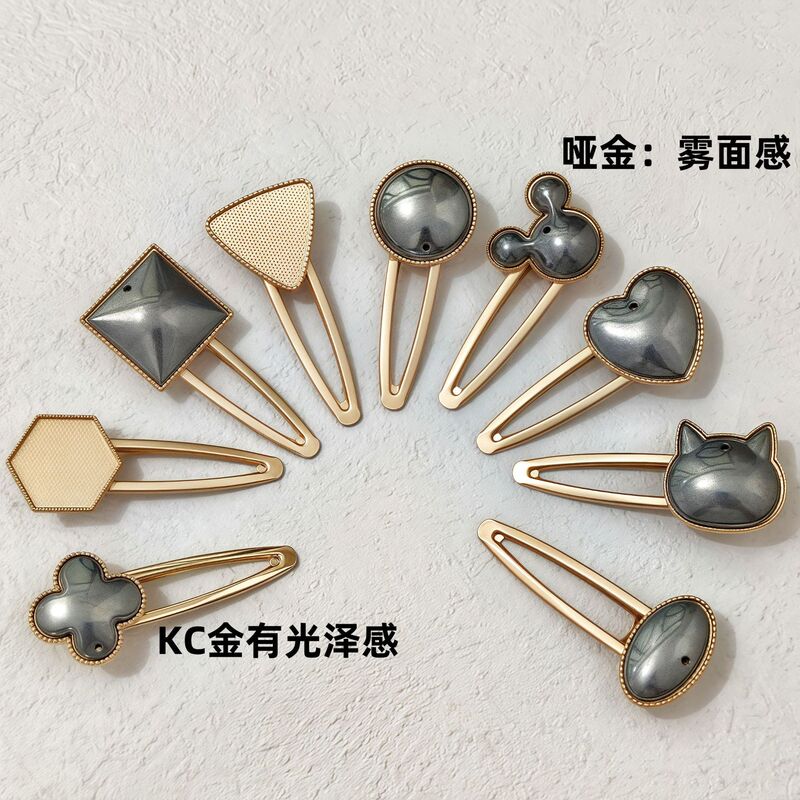 南朵饰品 哑金 diy宋锦发夹配件空托布艺镶嵌底托刘海夹发饰材料|undefined