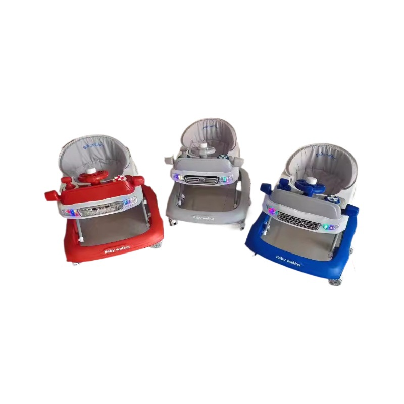 Baby walker multifuncional anti-rollback anti-piernas para bebés de un año de edad puede sentarse en un paseo asistido de cuatro ruedas.