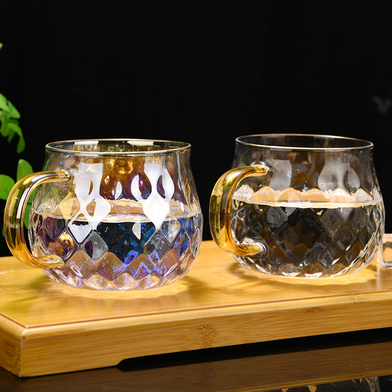 hermosa taza de vidrio de diamante casera de alto valor de agua, taza de desayuno, taza de leche, taza de menú, sensación de alto nivel