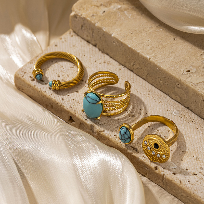 Tainains ojo turquesa diabólico anillo de acero inoxidable mujer no decolor zircon 18k oro titanio acero Merrard viento