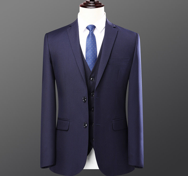 Bộ vest nam hai mảnh dáng ôm, áo vest cổ bẻ phẳng một hàng cúc, lễ phục cưới và đi làm — Bộ áo và quần một cúc màu xanh navy, Bộ đồ hai cúc màu xanh tím than (áo + quần), Bộ đồ hai cúc màu xám (áo + quần), Bộ đồ màu xám một cúc (áo + quần) chi tiết 18