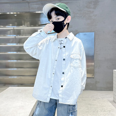 男童長袖襯衫2024新款中大童炸街酷帥外套兒童春秋款翻領上衣外貿