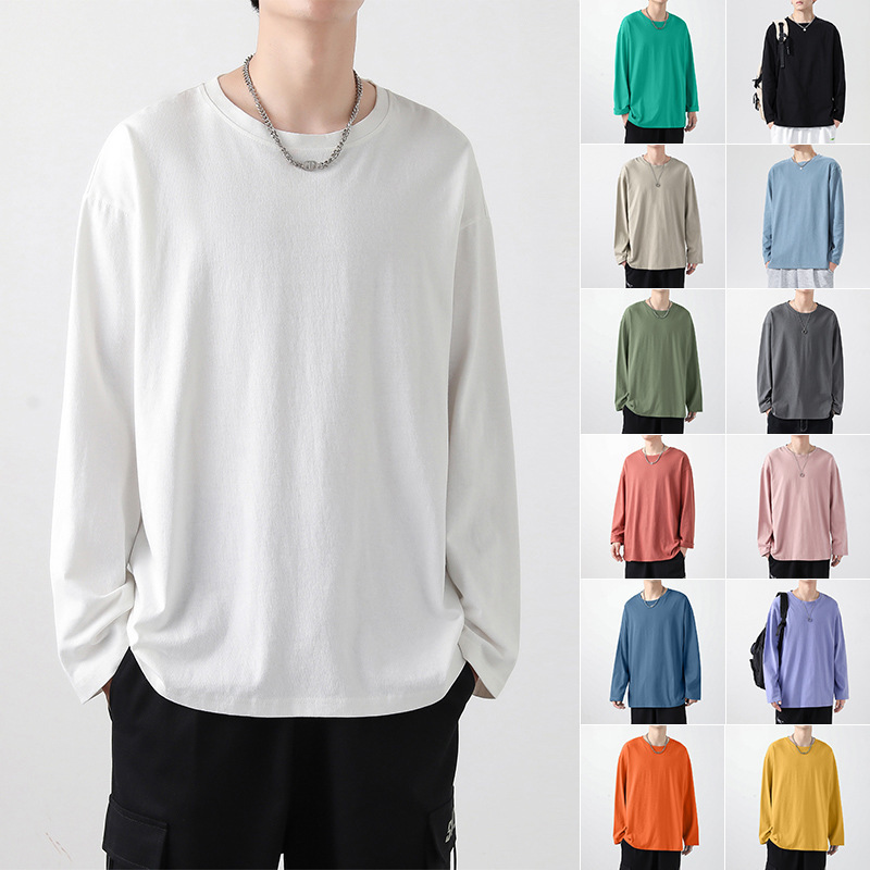 Long-sleeved T-shirt Men's 2022 Spring New Solid Color Base Shirt Fashionable 100 Cotton Men's T-shirt Printable Clothes
