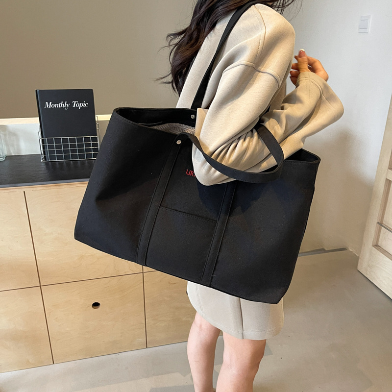 Large capacity canvas for women's 2024 new single shoulder casual and versatile tote bag, college student class_voghion.com