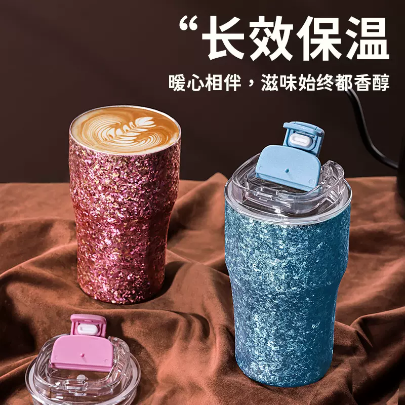 纯钛咖啡保温杯高颜值双饮吸管水杯子便携车载杯轻奢高级感礼盒