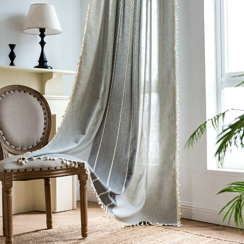 Cross-Border Finished Curtains in American Country Style, Vintage Embroidered Floral Curtains for Balcony, Bedroom, Dining Room, and Kitchen