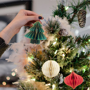 Christmas Decoration Mini Christmas Tree Honeycomb Ball Hanging Ornaments Christmas Theme Party Home Decoration Supplies Wholesale