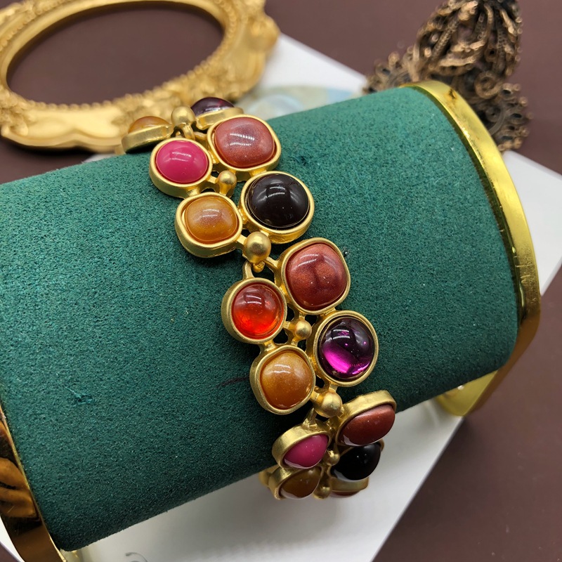 Retro Round Alloy Inlay Artificial Gemstones Women's Bracelets Earrings display picture 4