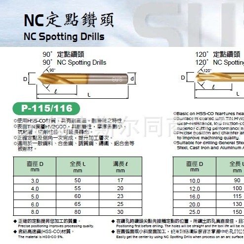 台湾苏氏SUS P-115/116 90度/120度中心钻 定点钻 全系可订
