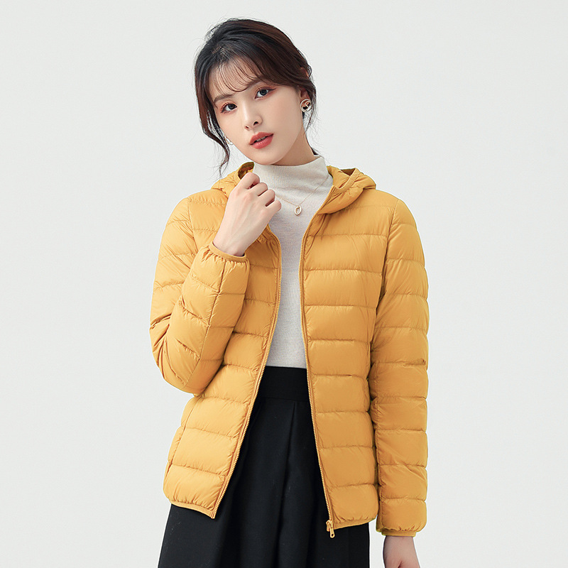 2024 Young Women's Thin down Jacket, Solid Color Stand Collar Hooded 90 White Duck down Seamless Thin Coat Versatile Outfit 2024 Young Women's Thin down Jacket, Solid Color Stand Collar Hooded 90 White Duck down Seamless Thin Coat Versatile Outfit