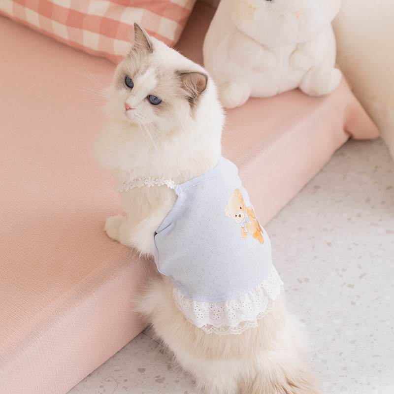 Nuevo vestido de tirantes fino y transpirable con estampado de oso para perros y gatos pequeños y medianos, ideal para primavera y verano._voghion.com