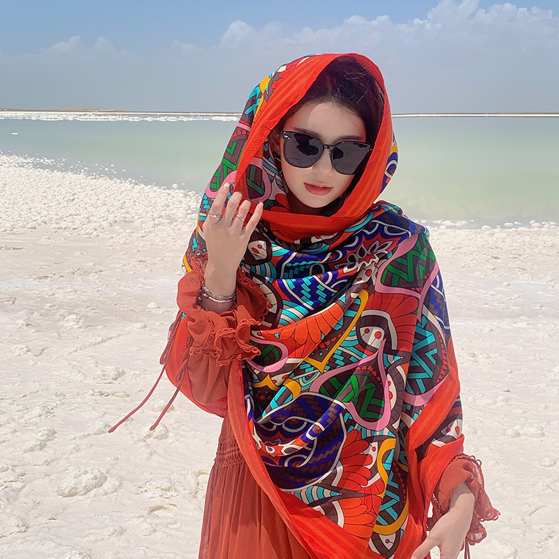 Viajes de verano toalla playa estilo étnico amor algodón y lino sensación bufanda té tarjeta Salt Lake desgaste exterior protección solar mantón largo