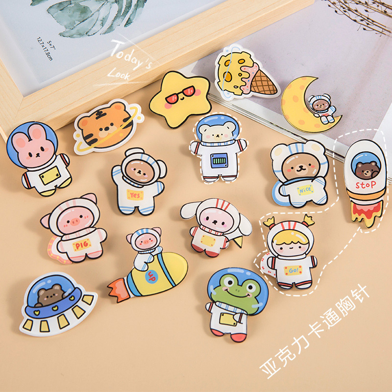 新型日韓かわいいアニメピンのアクリルブローチ卸売り宇宙飛行士宇宙飛行士バッジのアクセサリー|undefined