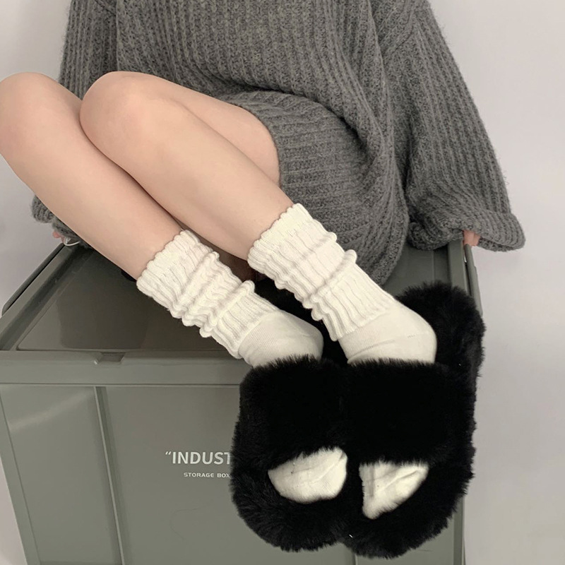 Thick thread socks for women Spring and Autumn white mid-calf pile socks for women autumn and winter gray Stockings knitted wool calf socks