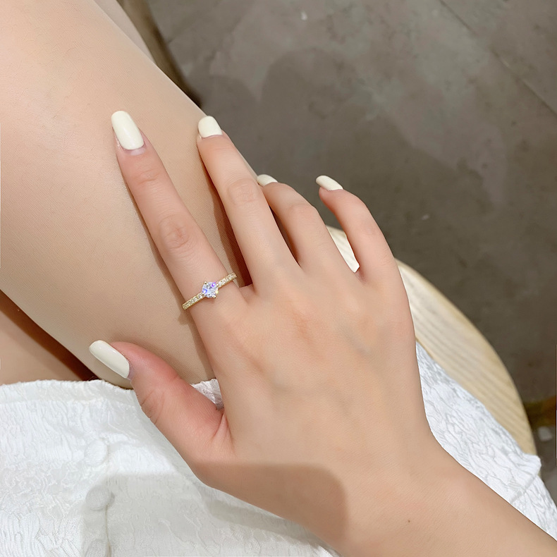 fashion micro-inlaid zircon heart square opening ring wholesale