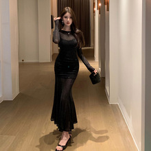 4570跨境外贸女装批发东南亚法式高级感连衣裙星空亮闪闪鱼尾长裙