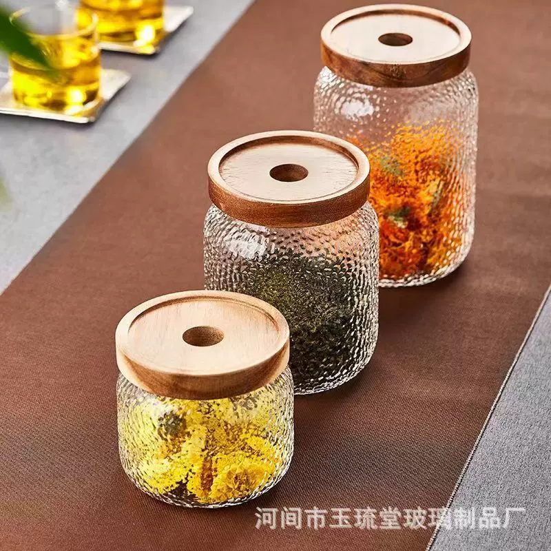相思木盖玻璃储物罐多规格透明杂粮收纳罐茶叶密封罐防潮花茶罐
